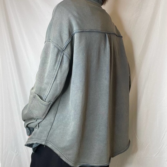 Pol French terry oversized shacket jacket green button front vintage wash faded - Picture 3 of 16